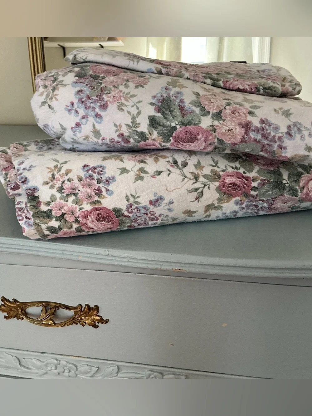 Vintage Shabby Chic 100% Cotton Flannel Sheet Set